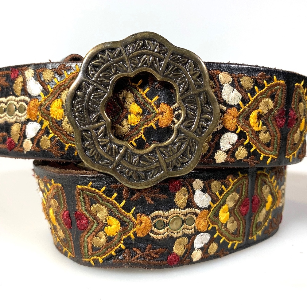 Lucky Brand Tapestry Embroidered Leather Belt M/L